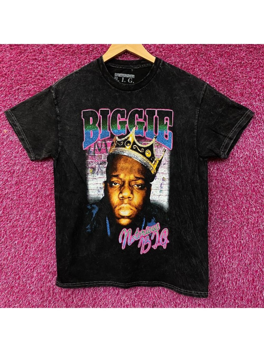 Biggie Smalls Crown King of New York Graphic Mineral Wash T-Shirt Medium